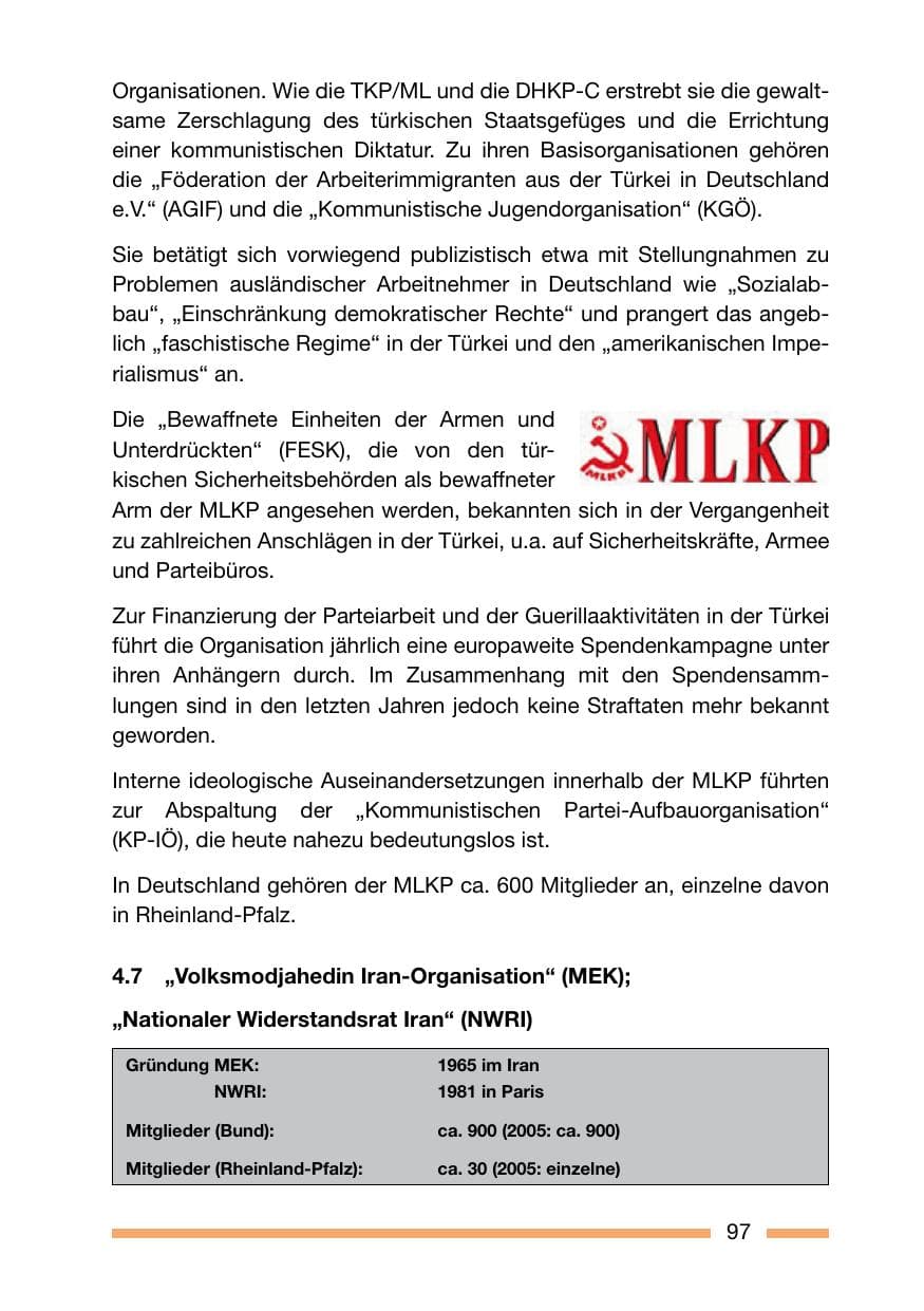 Seite 97 des Verfassungsschutzbericht 2006 Rheinland-Pfalz