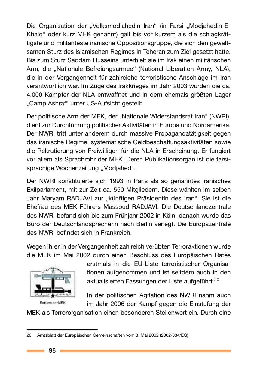 Seite 98 des Verfassungsschutzbericht 2006 Rheinland-Pfalz