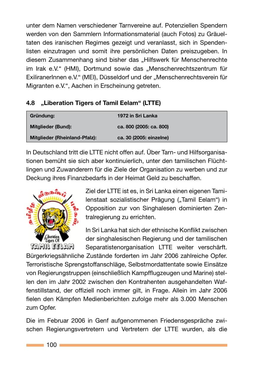 Seite 100 des Verfassungsschutzbericht 2006 Rheinland-Pfalz