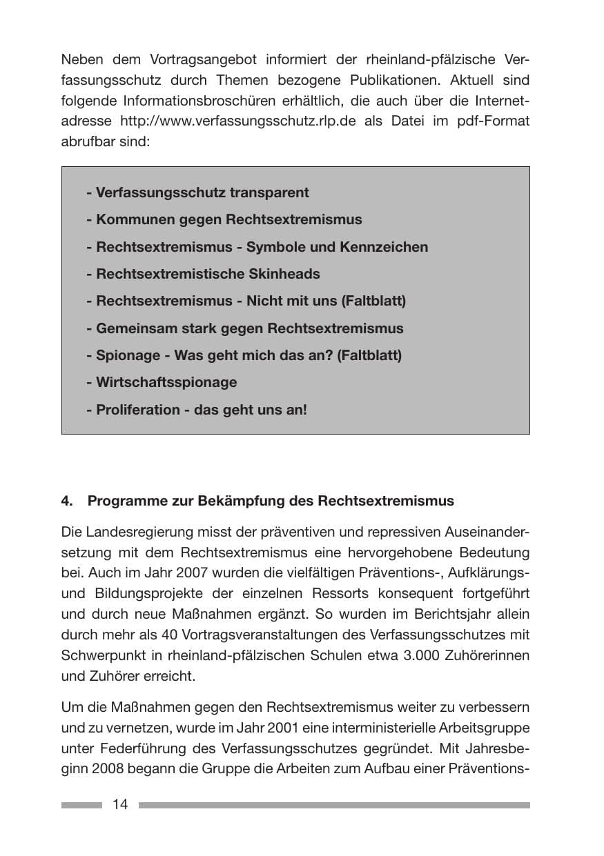 Seite 14 des Verfassungsschutzbericht 2007 Rheinland-Pfalz
