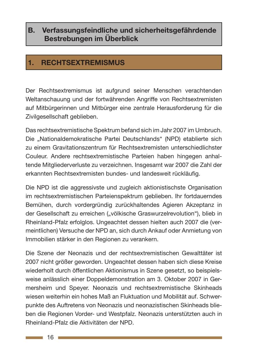 Seite 16 des Verfassungsschutzbericht 2007 Rheinland-Pfalz