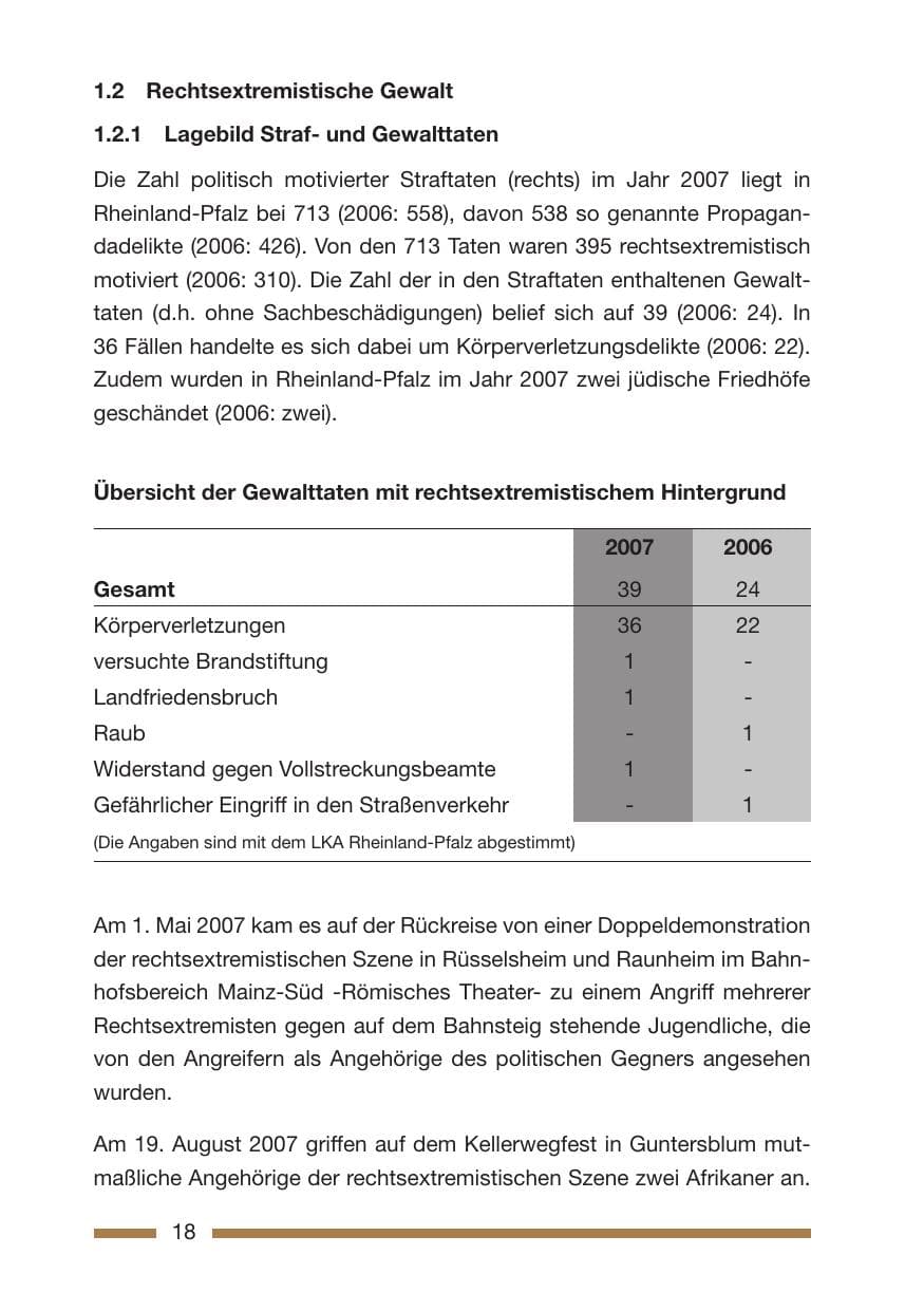 Seite 18 des Verfassungsschutzbericht 2007 Rheinland-Pfalz