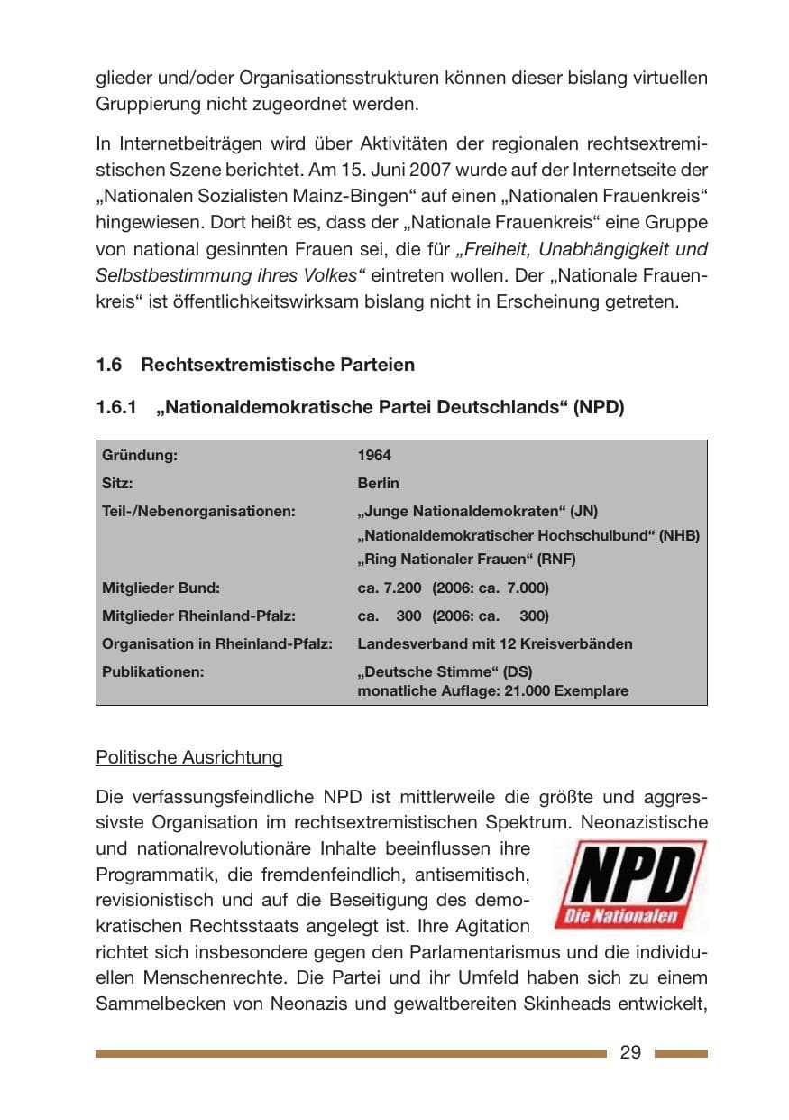Seite 29 des Verfassungsschutzbericht 2007 Rheinland-Pfalz