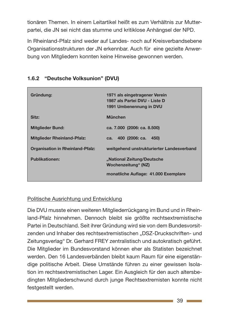Seite 39 des Verfassungsschutzbericht 2007 Rheinland-Pfalz