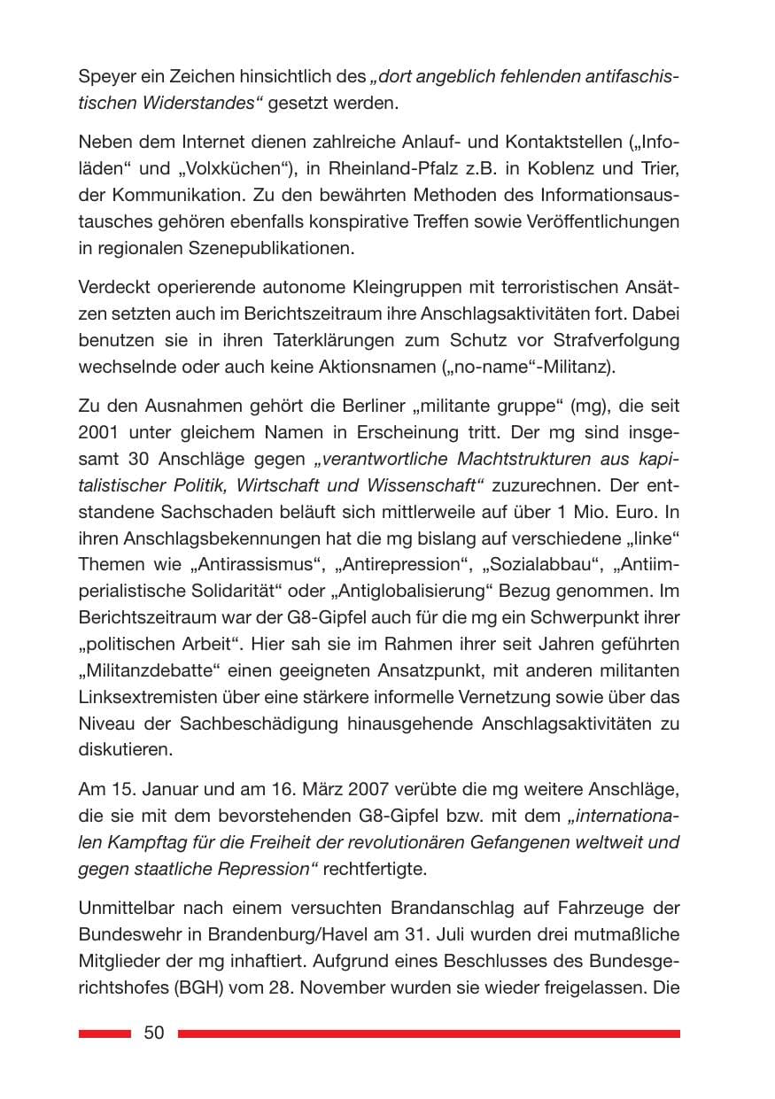 Seite 50 des Verfassungsschutzbericht 2007 Rheinland-Pfalz