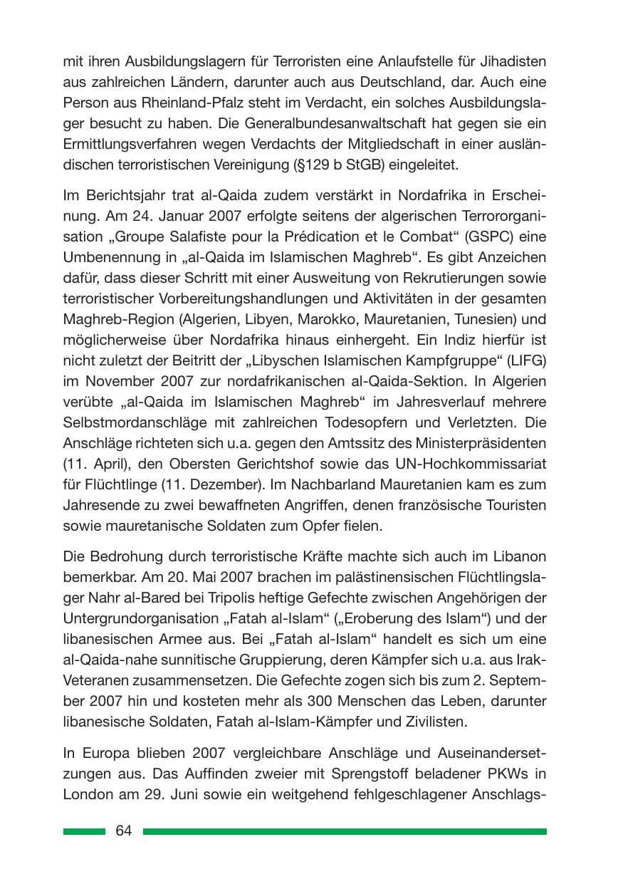 Seite 64 des Verfassungsschutzbericht 2007 Rheinland-Pfalz