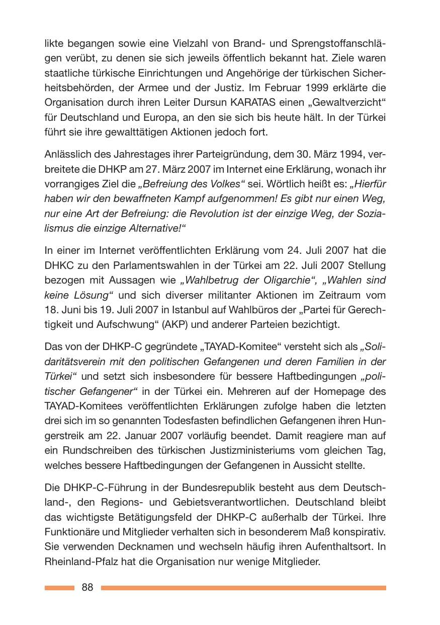 Seite 88 des Verfassungsschutzbericht 2007 Rheinland-Pfalz