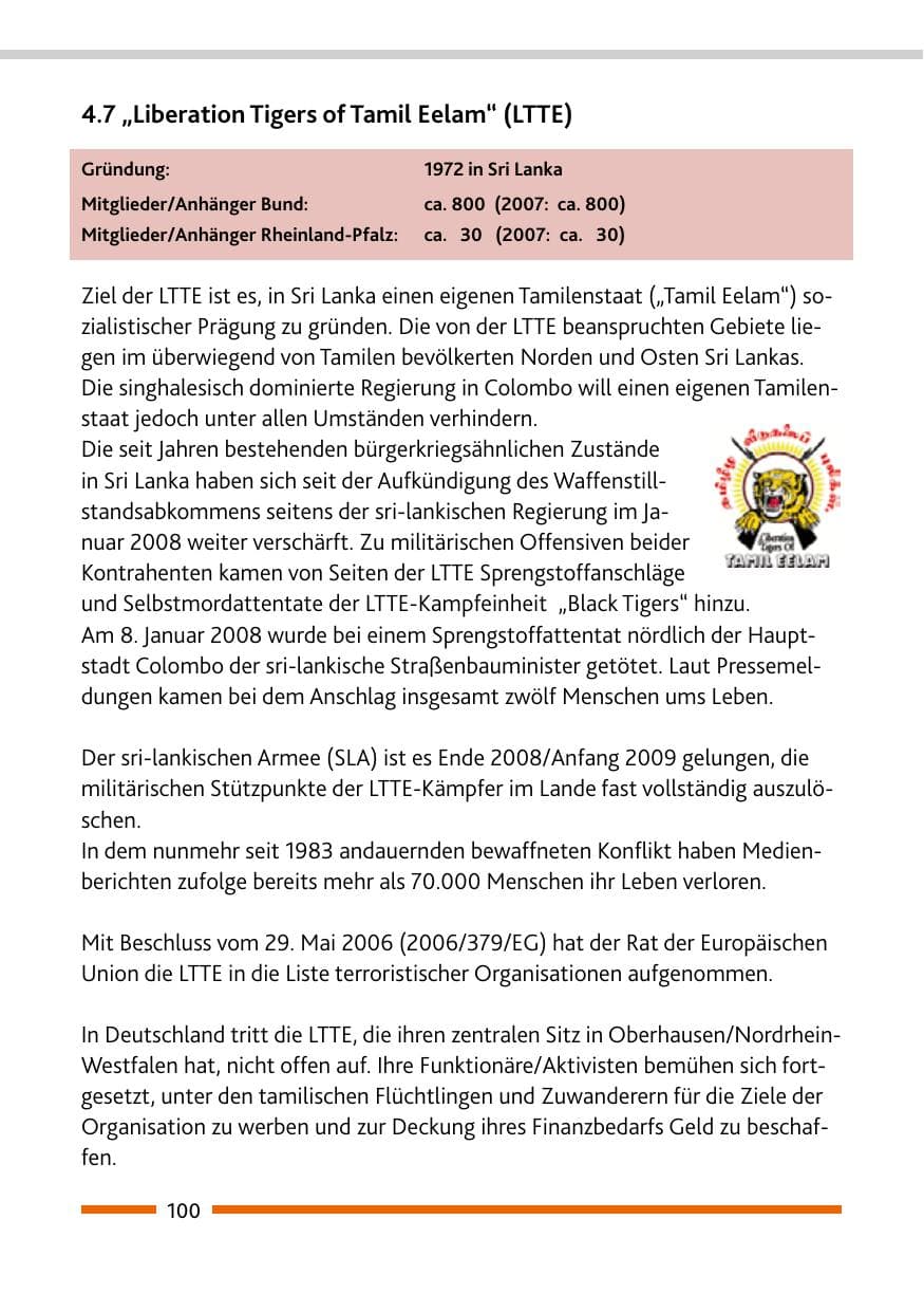 Seite 102 des Verfassungsschutzbericht 2008 Rheinland-Pfalz