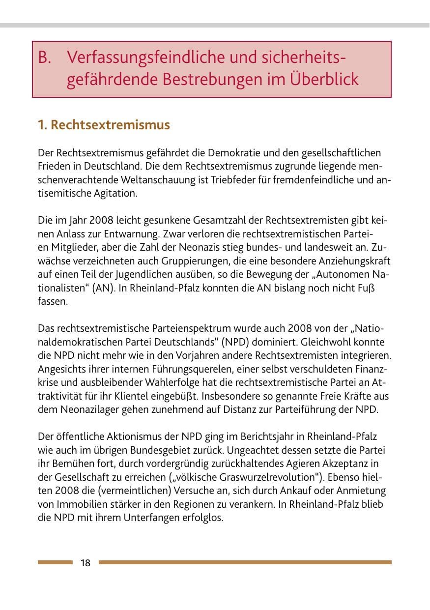 Seite 20 des Verfassungsschutzbericht 2008 Rheinland-Pfalz