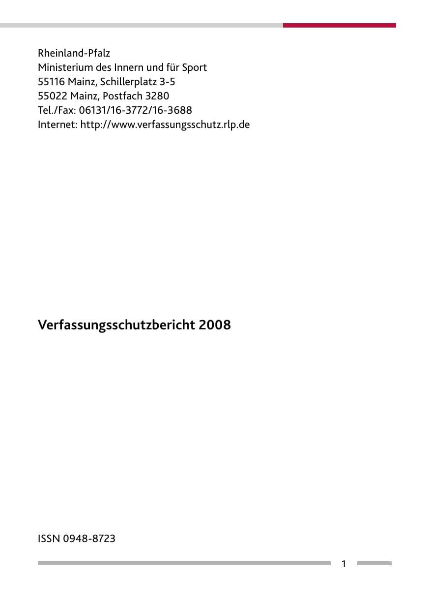 Seite 3 des Verfassungsschutzbericht 2008 Rheinland-Pfalz