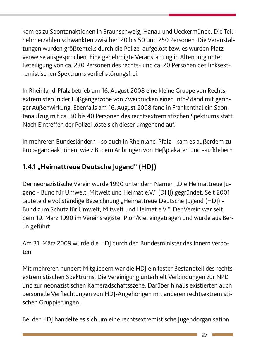 Seite 29 des Verfassungsschutzbericht 2008 Rheinland-Pfalz
