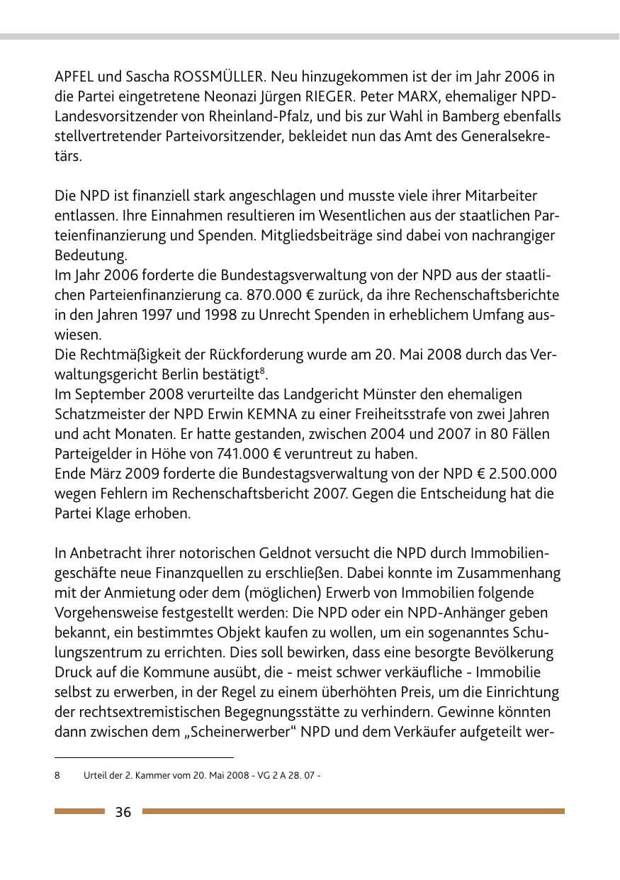 Seite 38 des Verfassungsschutzbericht 2008 Rheinland-Pfalz
