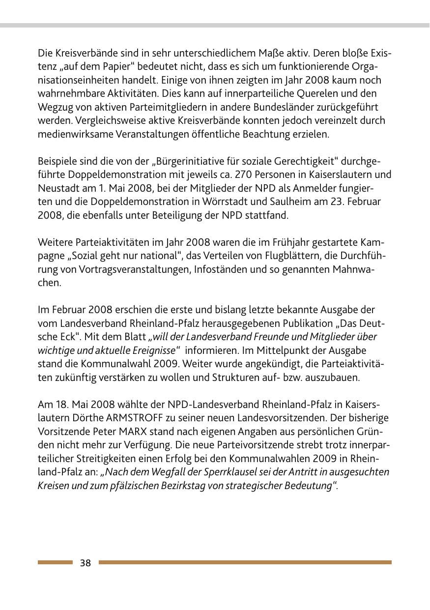 Seite 40 des Verfassungsschutzbericht 2008 Rheinland-Pfalz