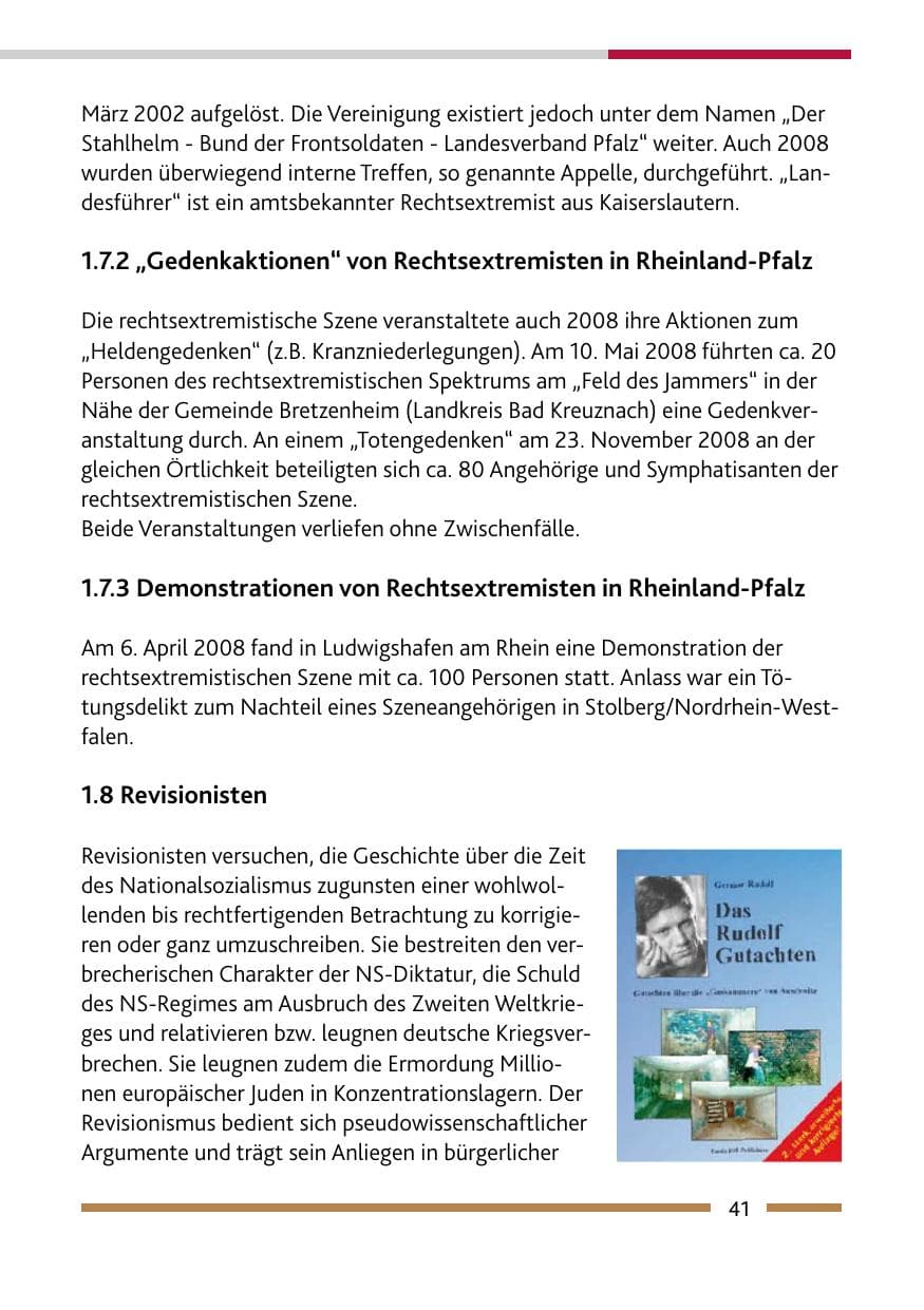 Seite 43 des Verfassungsschutzbericht 2008 Rheinland-Pfalz