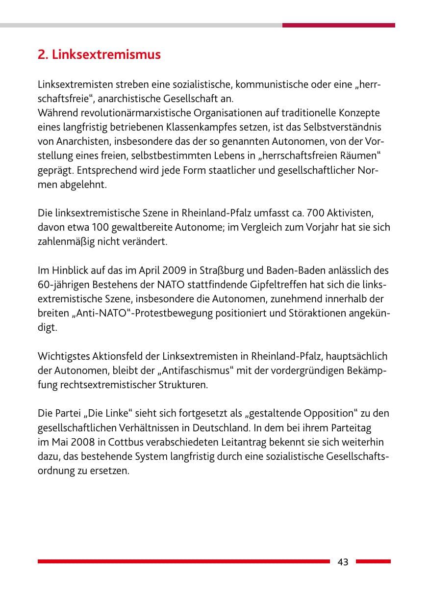 Seite 45 des Verfassungsschutzbericht 2008 Rheinland-Pfalz
