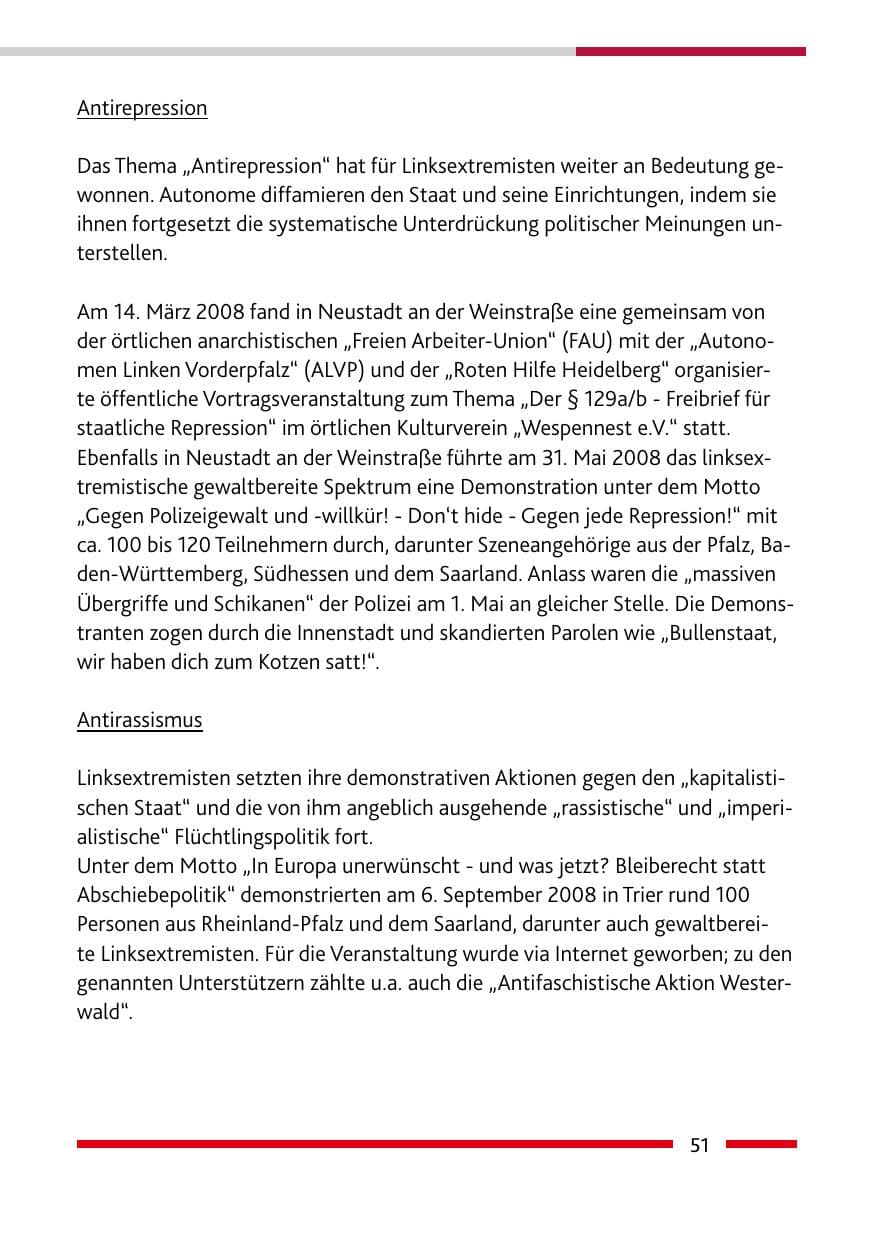 Seite 53 des Verfassungsschutzbericht 2008 Rheinland-Pfalz