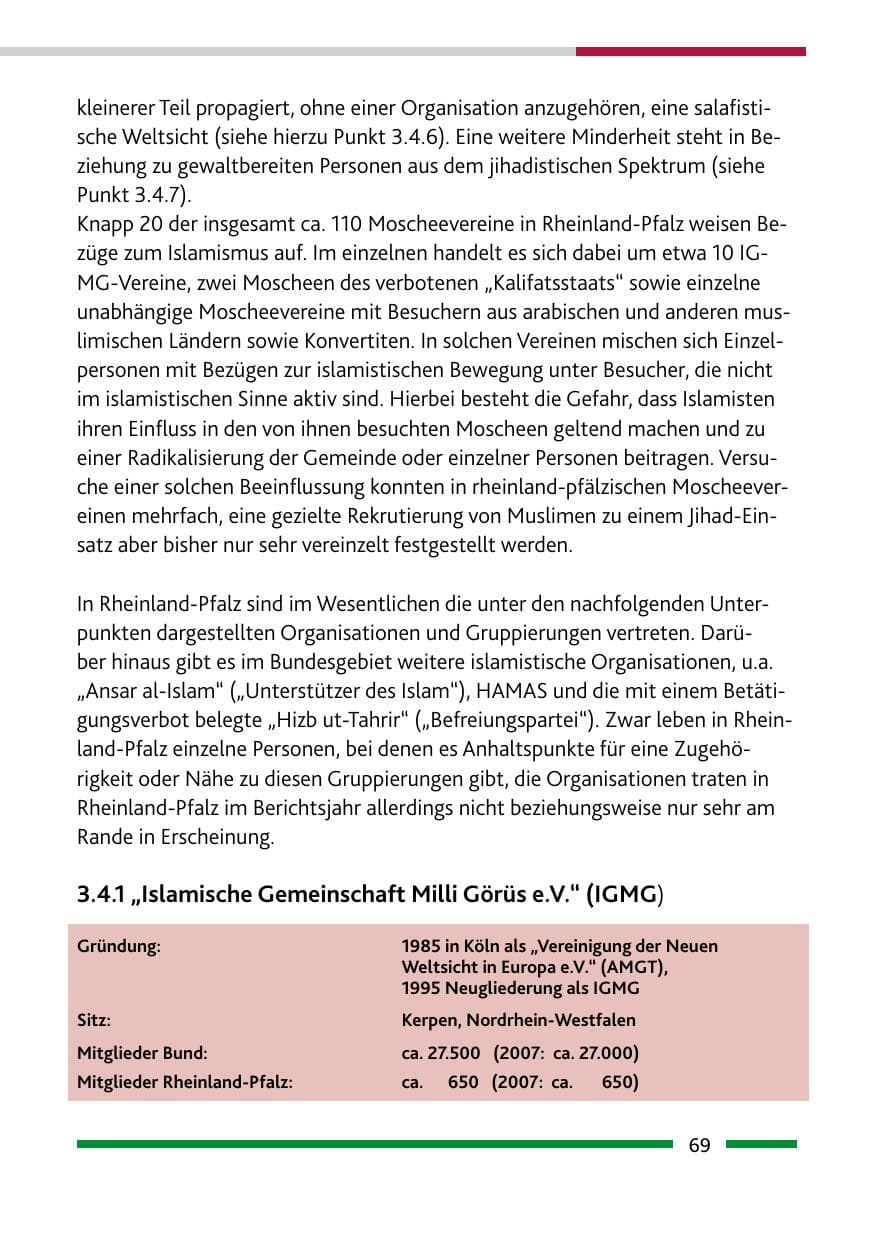 Seite 71 des Verfassungsschutzbericht 2008 Rheinland-Pfalz