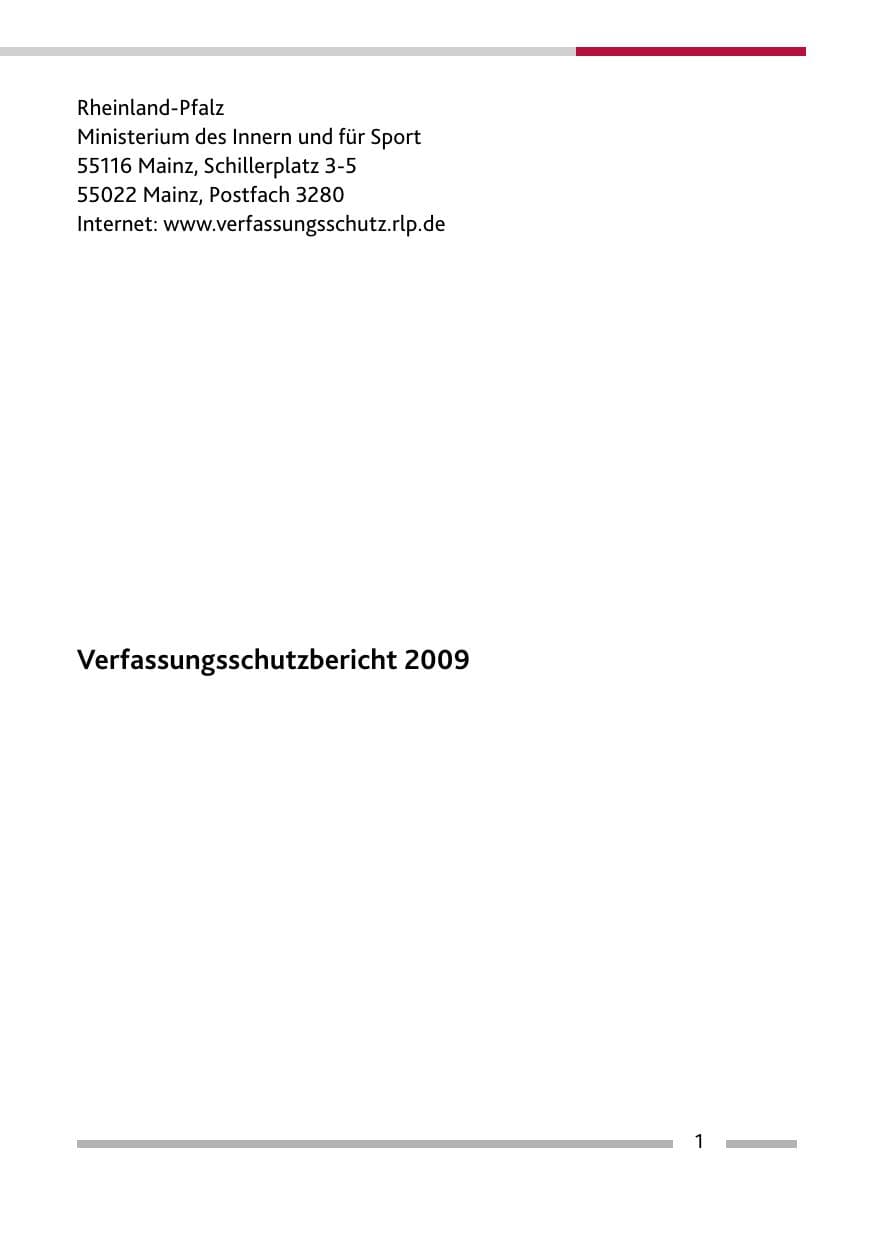 Seite 2 des Verfassungsschutzbericht 2009 Rheinland-Pfalz