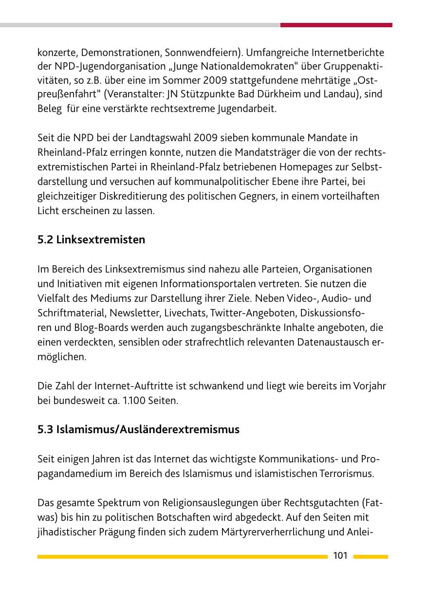 Seite 102 des Verfassungsschutzbericht 2009 Rheinland-Pfalz