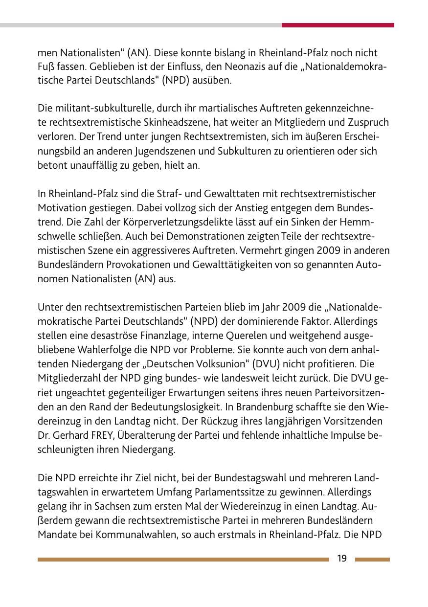 Seite 20 des Verfassungsschutzbericht 2009 Rheinland-Pfalz