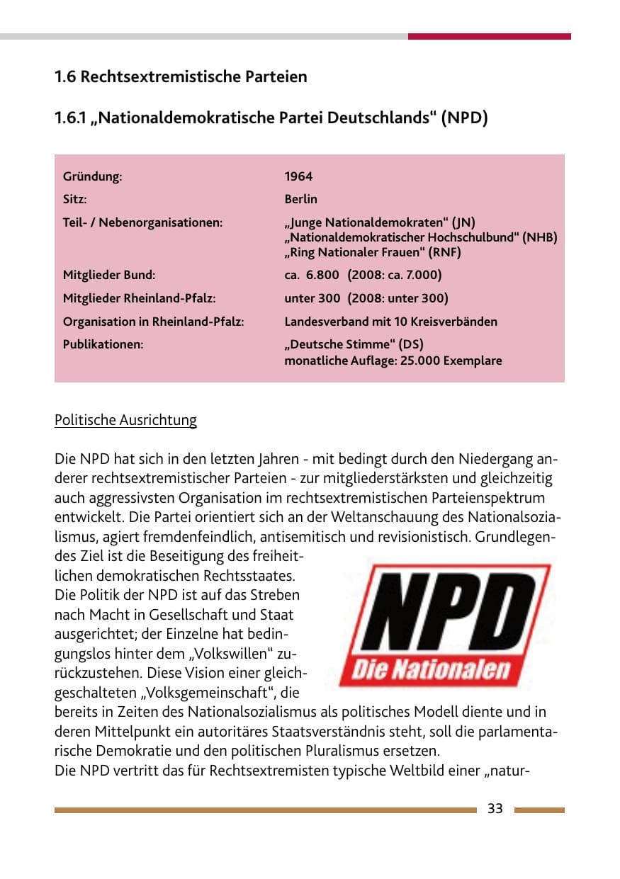 Seite 34 des Verfassungsschutzbericht 2009 Rheinland-Pfalz