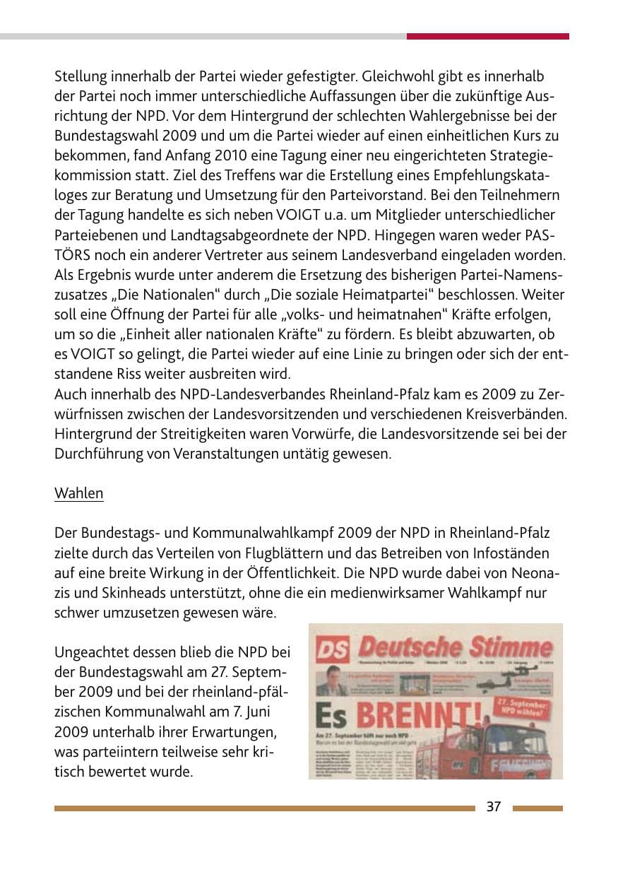 Seite 38 des Verfassungsschutzbericht 2009 Rheinland-Pfalz