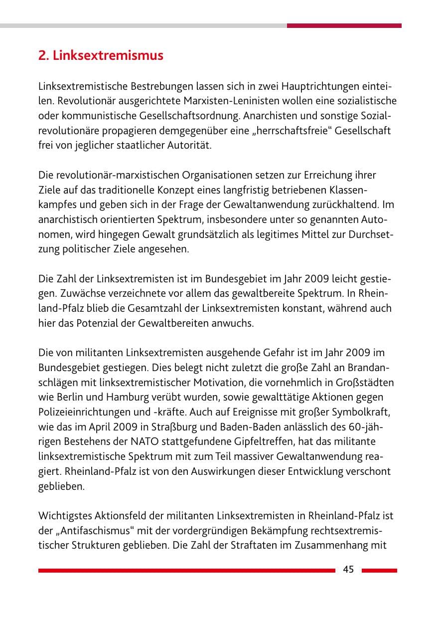 Seite 46 des Verfassungsschutzbericht 2009 Rheinland-Pfalz