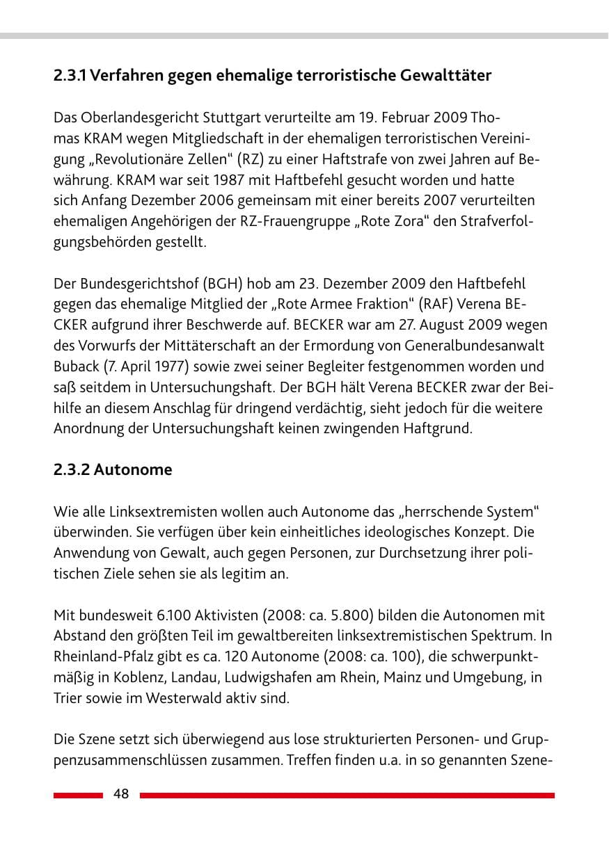Seite 49 des Verfassungsschutzbericht 2009 Rheinland-Pfalz
