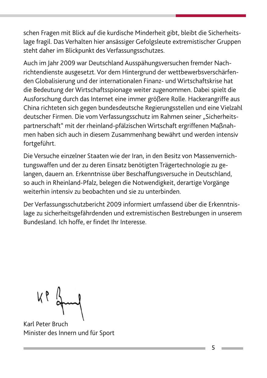 Seite 6 des Verfassungsschutzbericht 2009 Rheinland-Pfalz