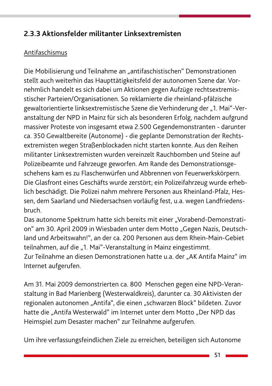 Seite 52 des Verfassungsschutzbericht 2009 Rheinland-Pfalz