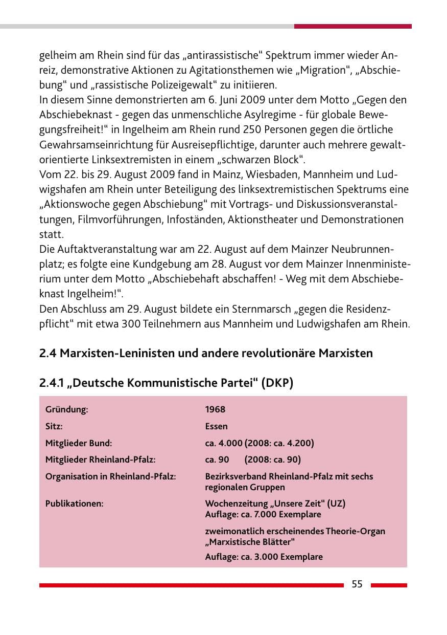 Seite 56 des Verfassungsschutzbericht 2009 Rheinland-Pfalz