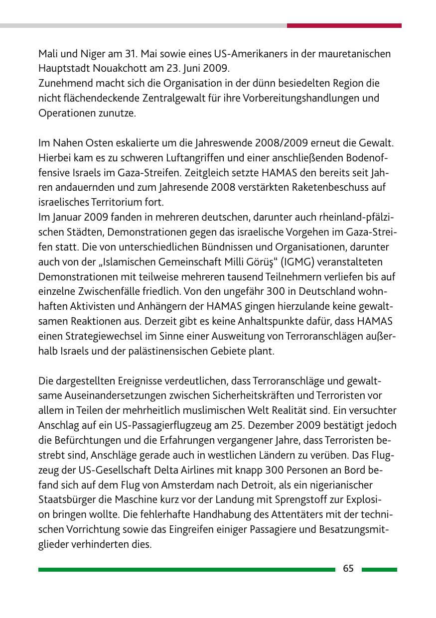 Seite 66 des Verfassungsschutzbericht 2009 Rheinland-Pfalz