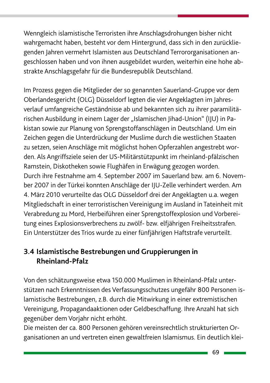 Seite 70 des Verfassungsschutzbericht 2009 Rheinland-Pfalz