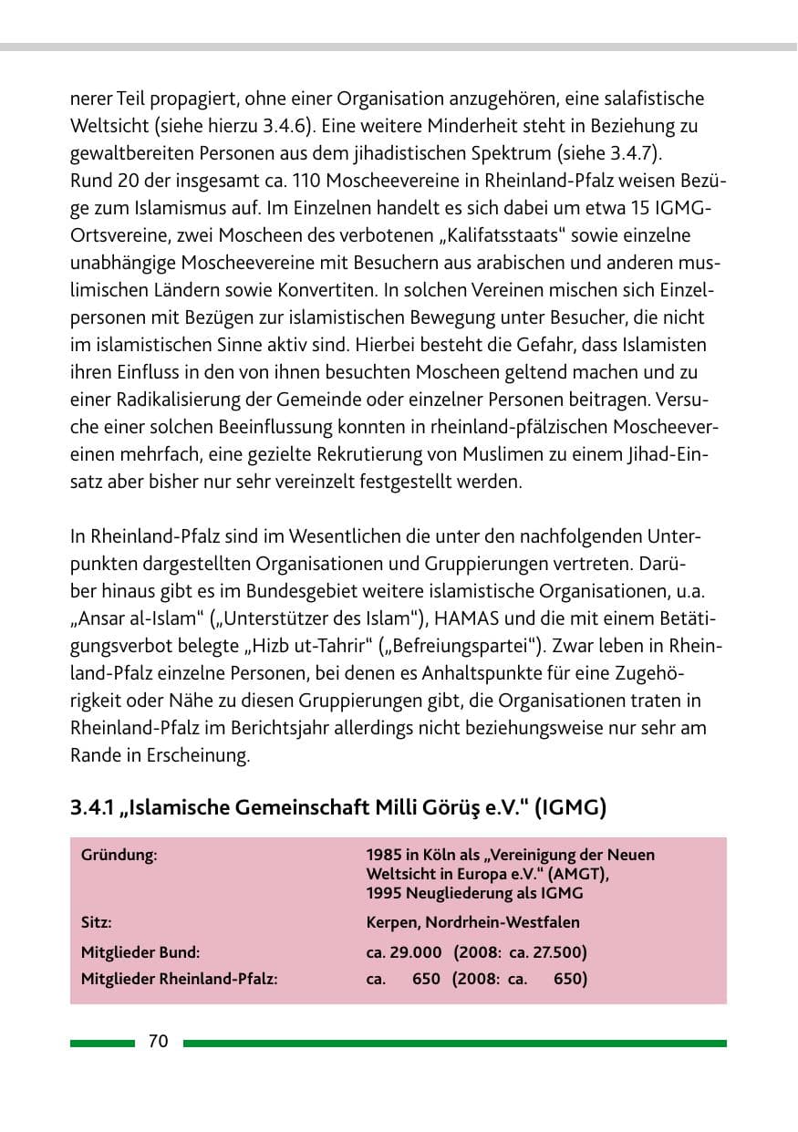 Seite 71 des Verfassungsschutzbericht 2009 Rheinland-Pfalz