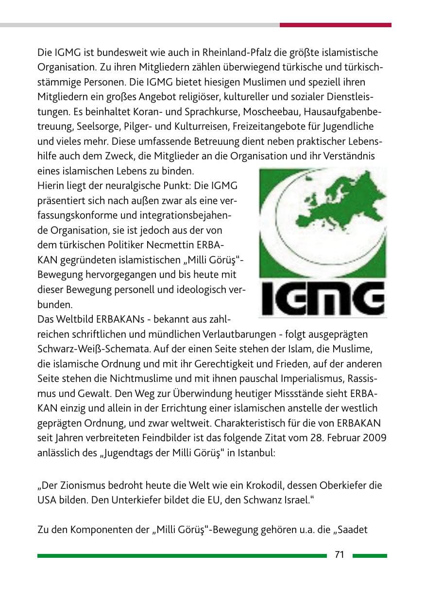 Seite 72 des Verfassungsschutzbericht 2009 Rheinland-Pfalz