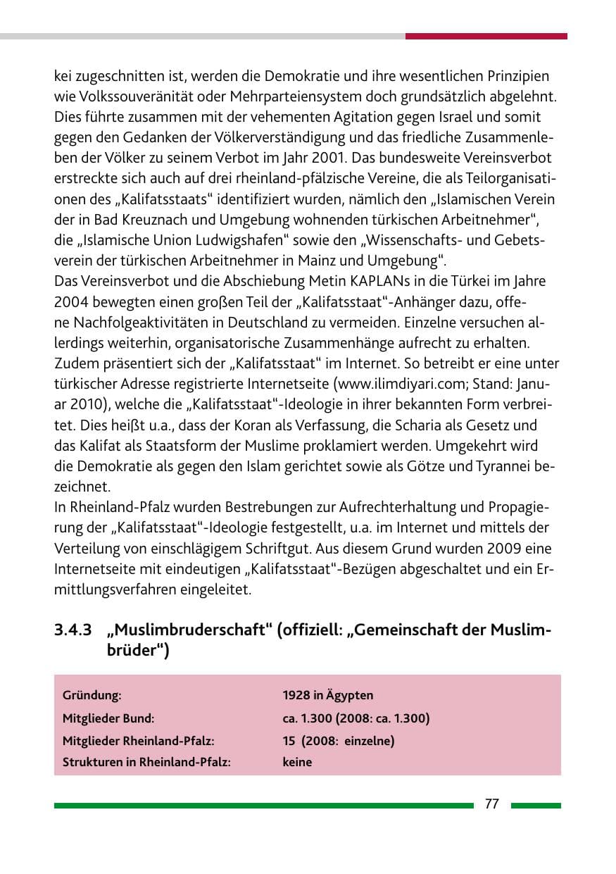Seite 78 des Verfassungsschutzbericht 2009 Rheinland-Pfalz