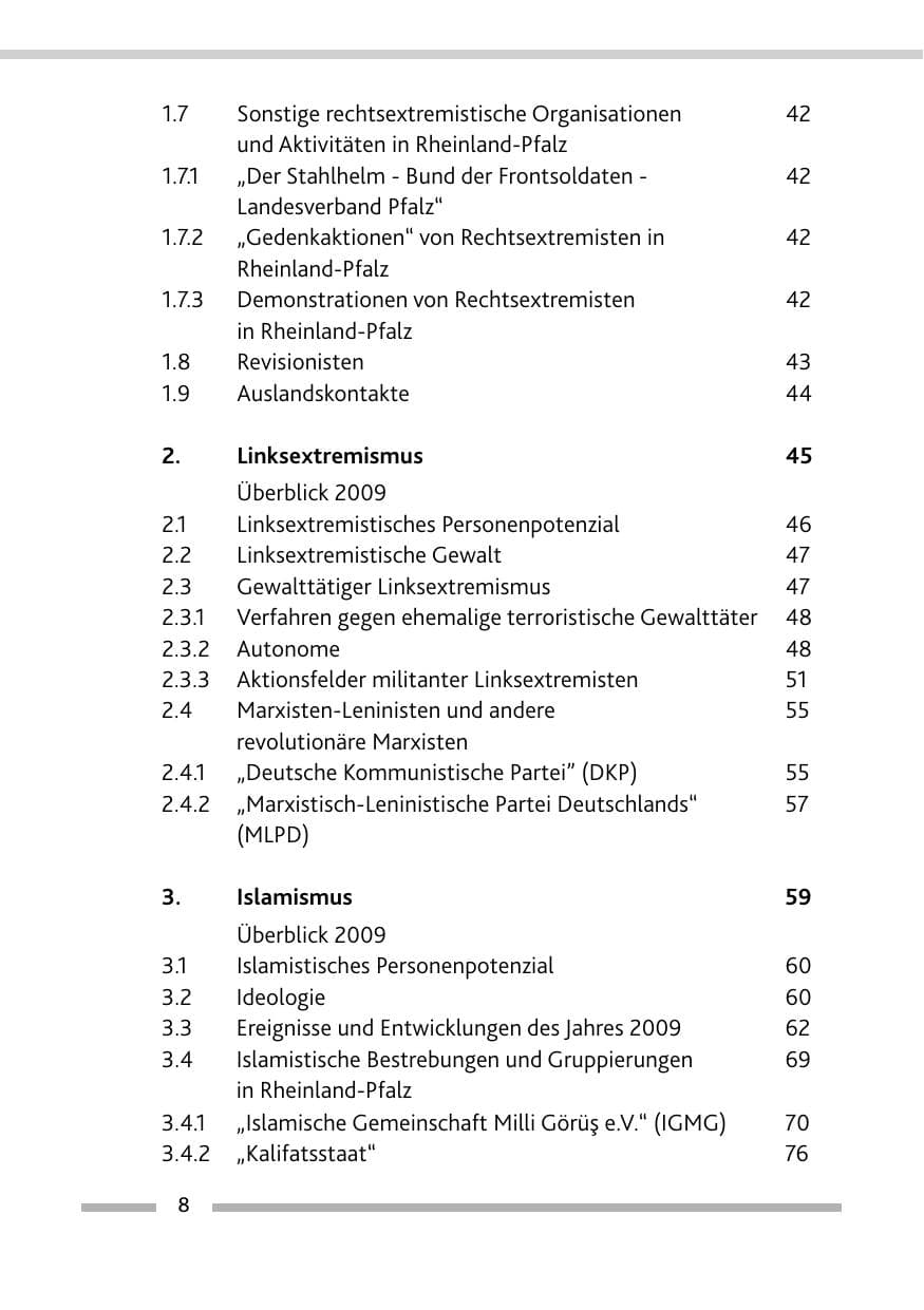 Seite 9 des Verfassungsschutzbericht 2009 Rheinland-Pfalz
