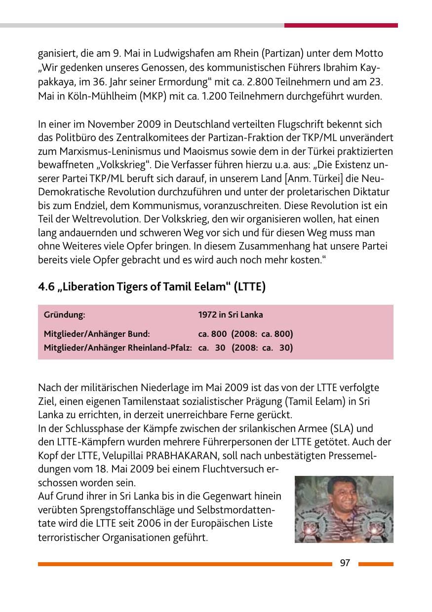 Seite 98 des Verfassungsschutzbericht 2009 Rheinland-Pfalz