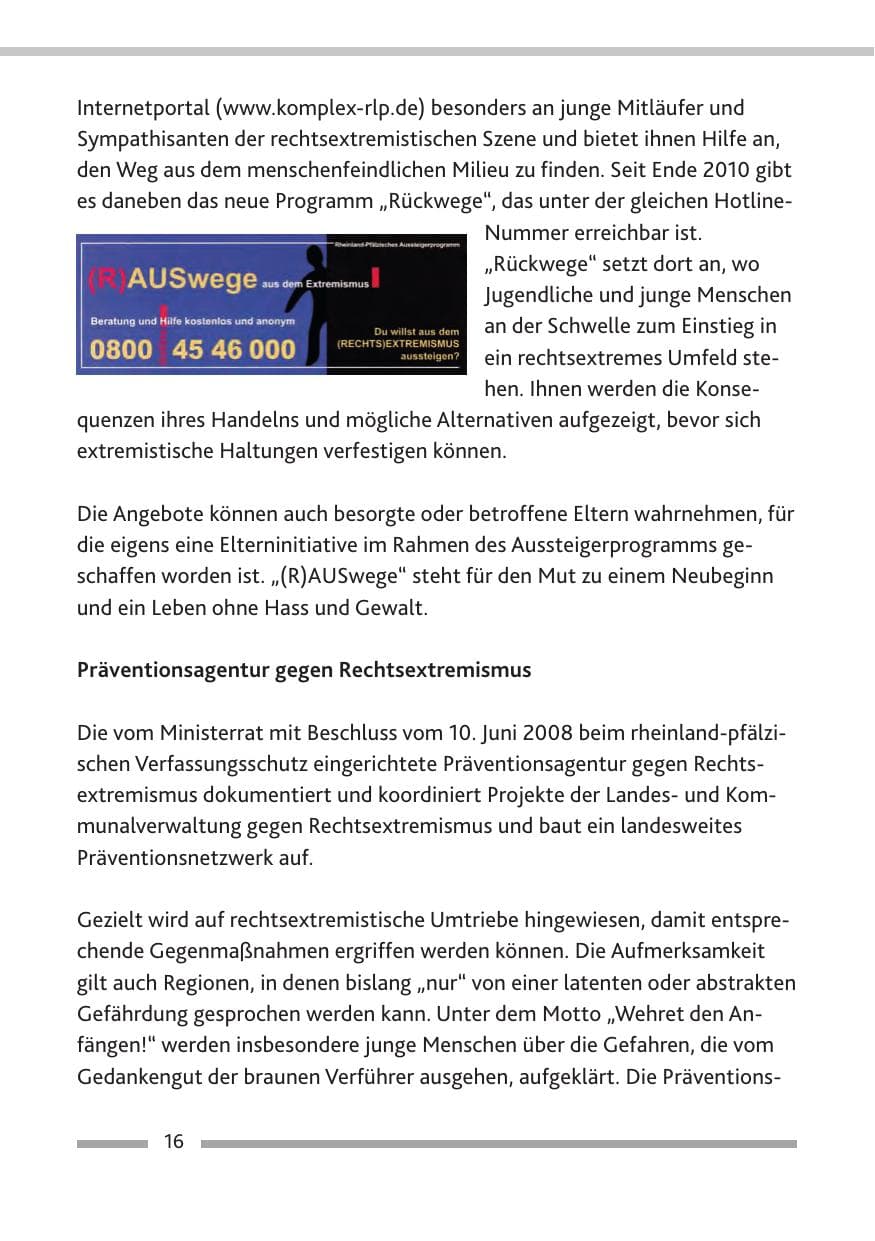 Seite 18 des Verfassungsschutzbericht 2010 Rheinland-Pfalz
