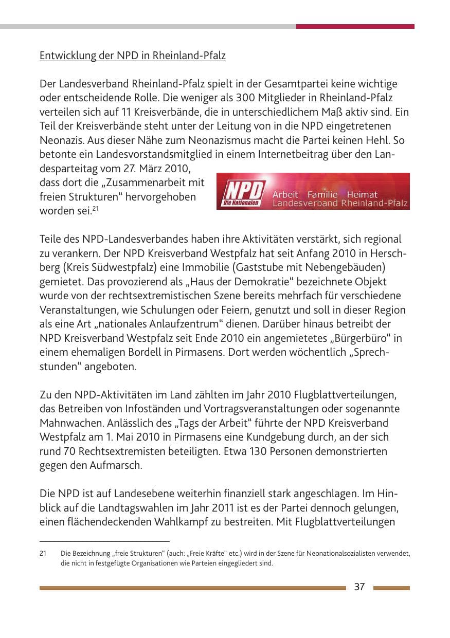 Seite 39 des Verfassungsschutzbericht 2010 Rheinland-Pfalz