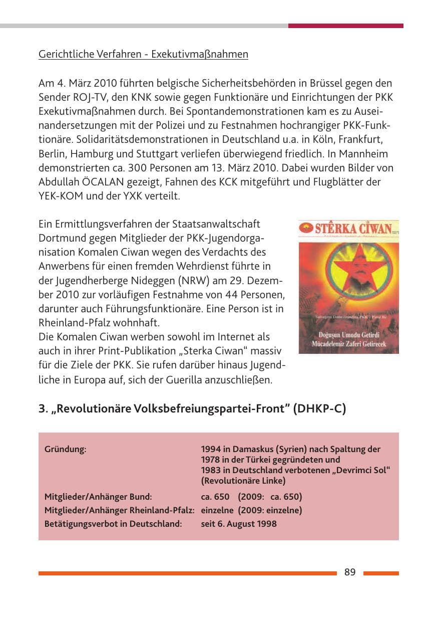 Seite 91 des Verfassungsschutzbericht 2010 Rheinland-Pfalz