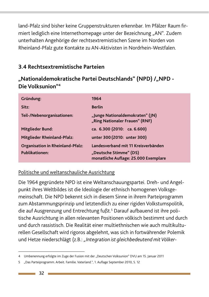 Seite 34 des Verfassungsschutzbericht 2011 Rheinland-Pfalz
