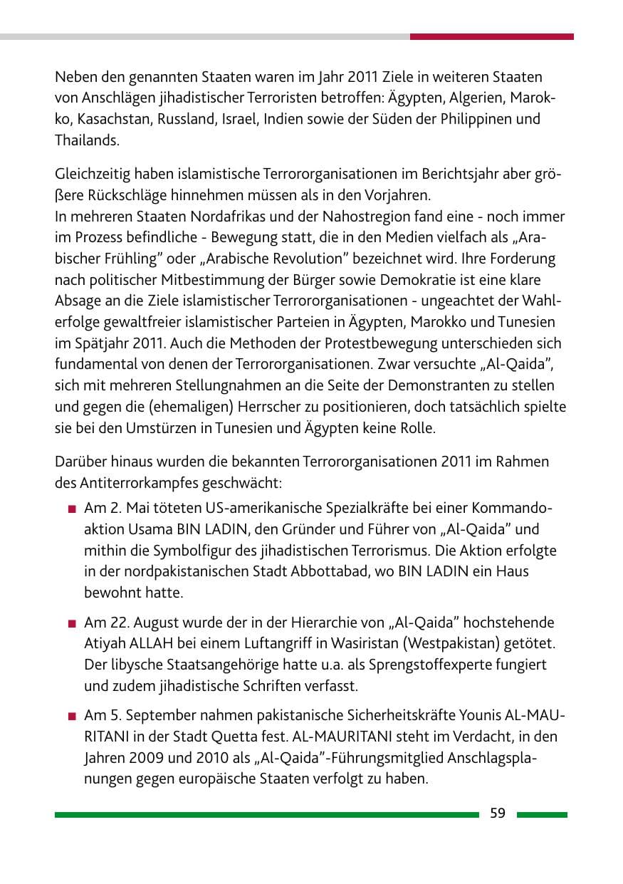 Seite 61 des Verfassungsschutzbericht 2011 Rheinland-Pfalz