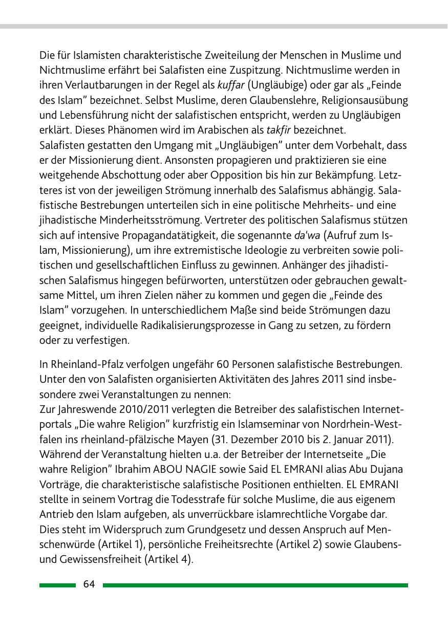 Seite 66 des Verfassungsschutzbericht 2011 Rheinland-Pfalz