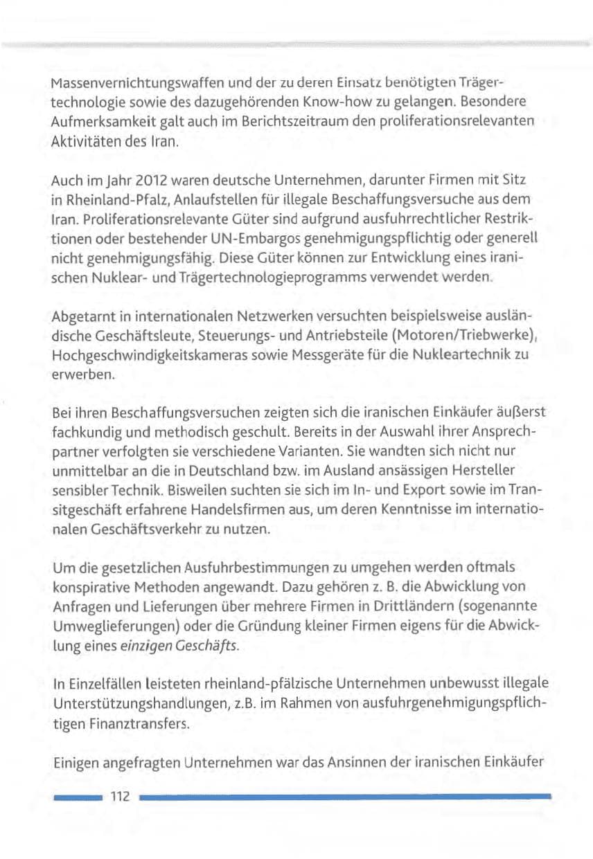 Seite 112 des Verfassungsschutzbericht 2012 Rheinland-Pfalz