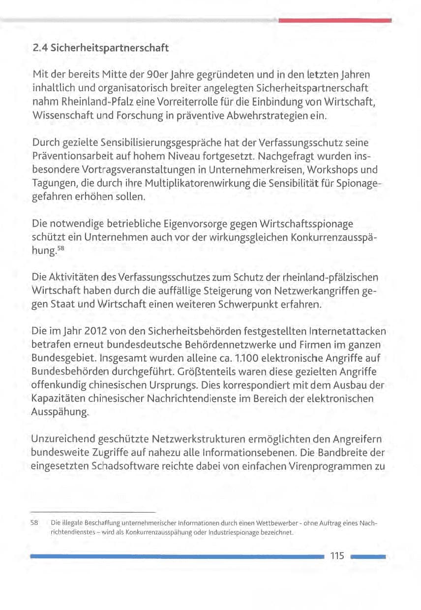 Seite 115 des Verfassungsschutzbericht 2012 Rheinland-Pfalz