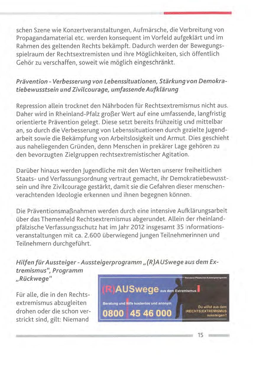Seite 15 des Verfassungsschutzbericht 2012 Rheinland-Pfalz