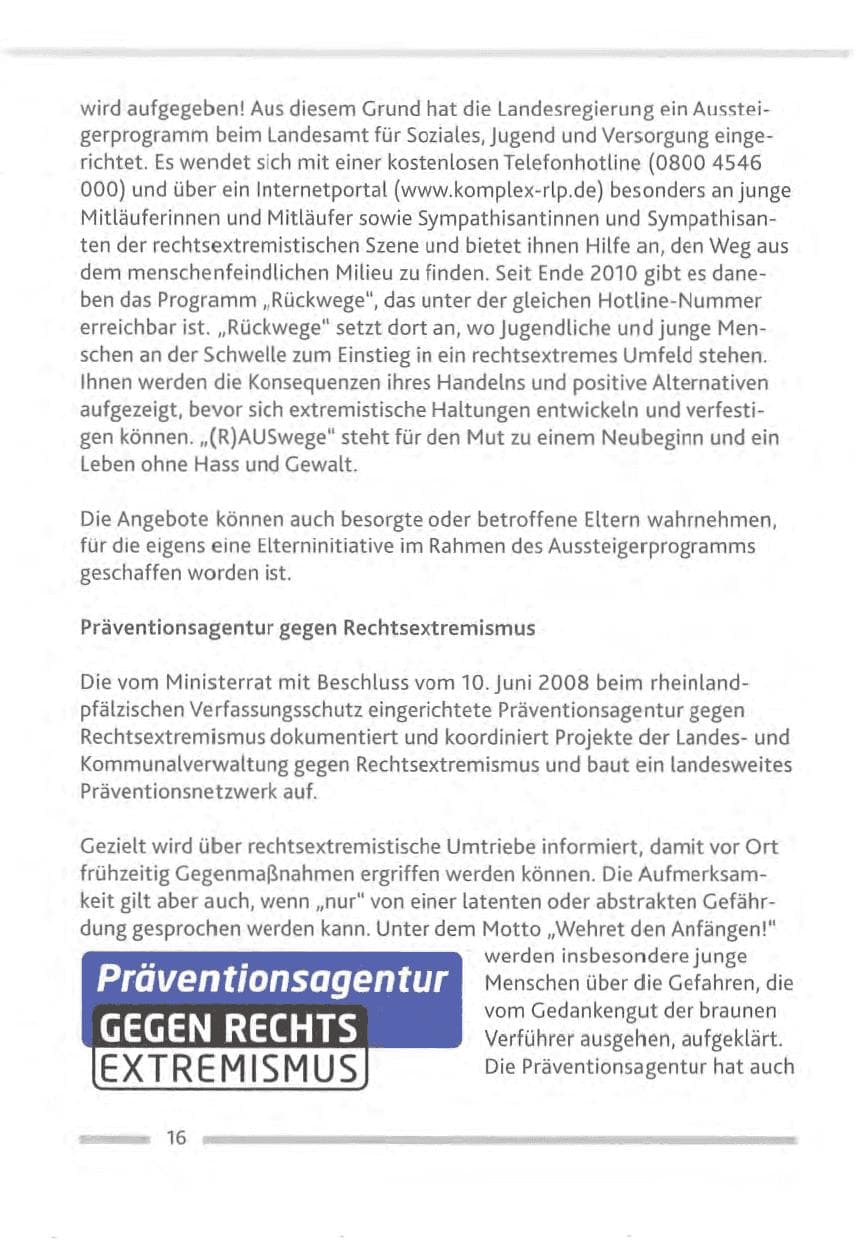 Seite 16 des Verfassungsschutzbericht 2012 Rheinland-Pfalz