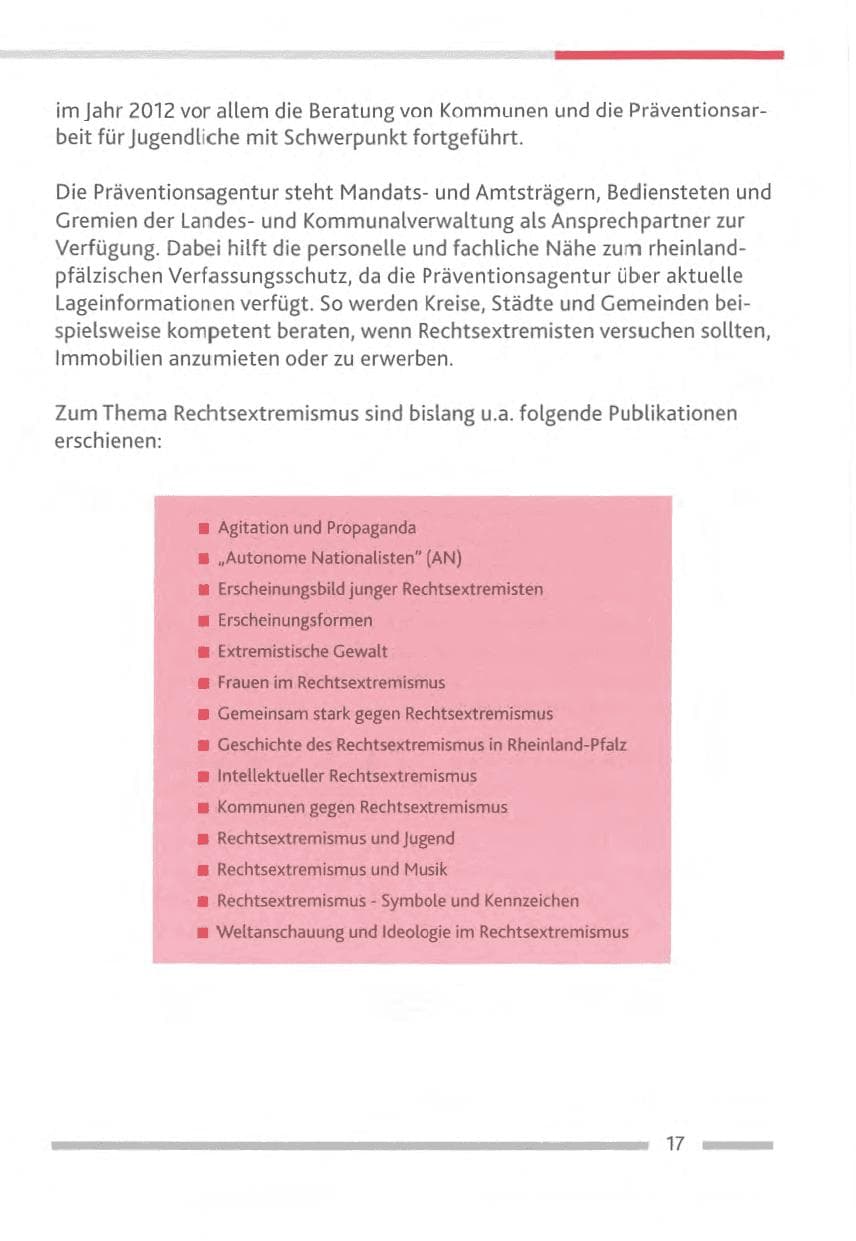 Seite 17 des Verfassungsschutzbericht 2012 Rheinland-Pfalz