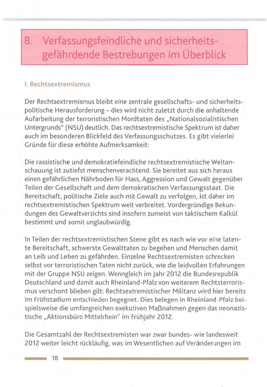 Seite 18 des Verfassungsschutzbericht 2012 Rheinland-Pfalz